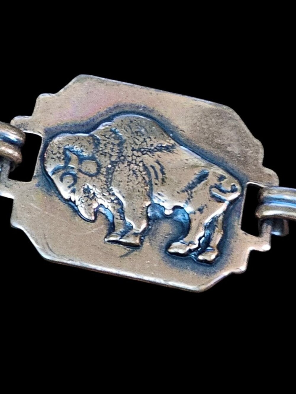 Vintage Copper Native American Theme Link Bracelet Buffalo Eagle Chief 7" - Picture 5 of 14